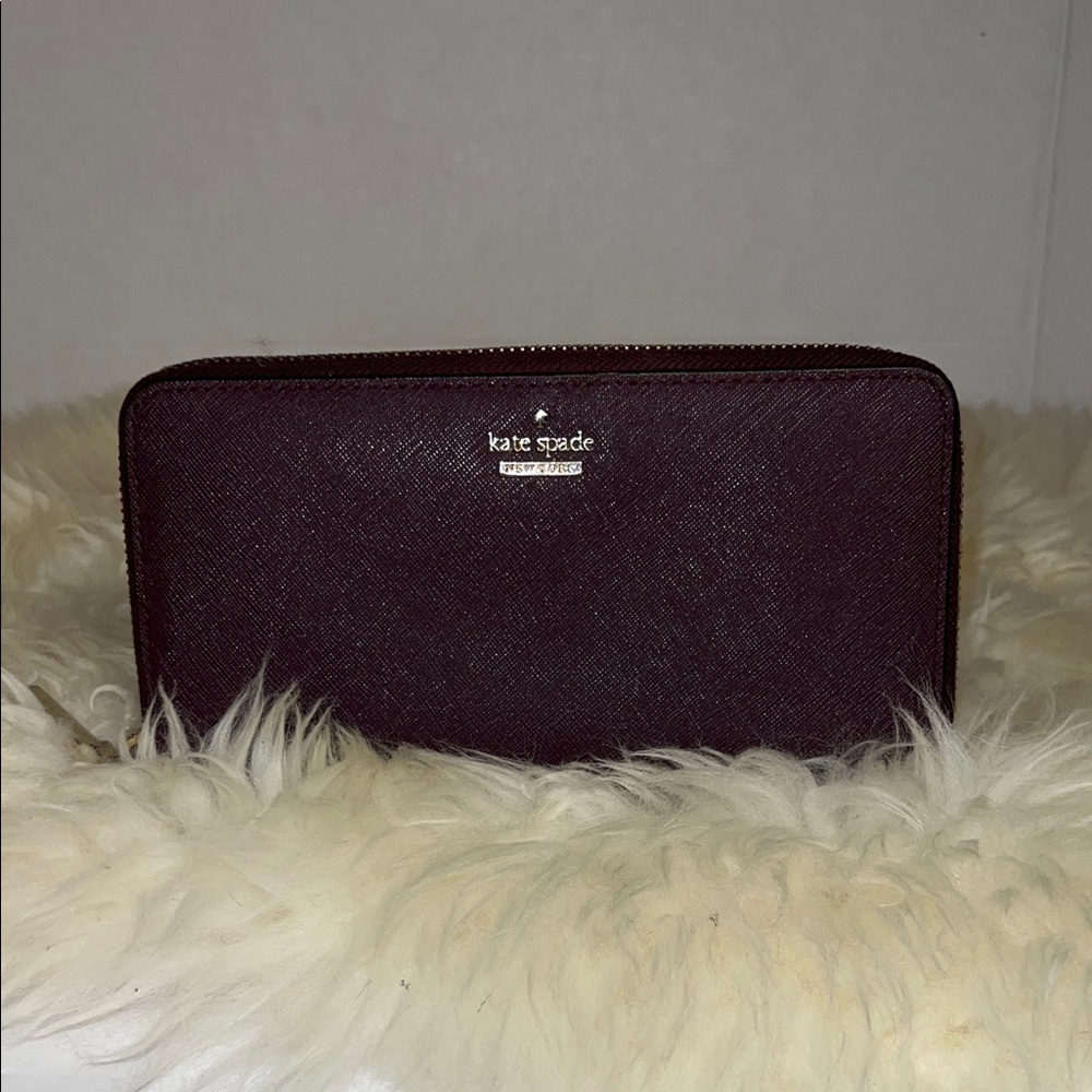 kate spade Leather Zip Wallet in Plum